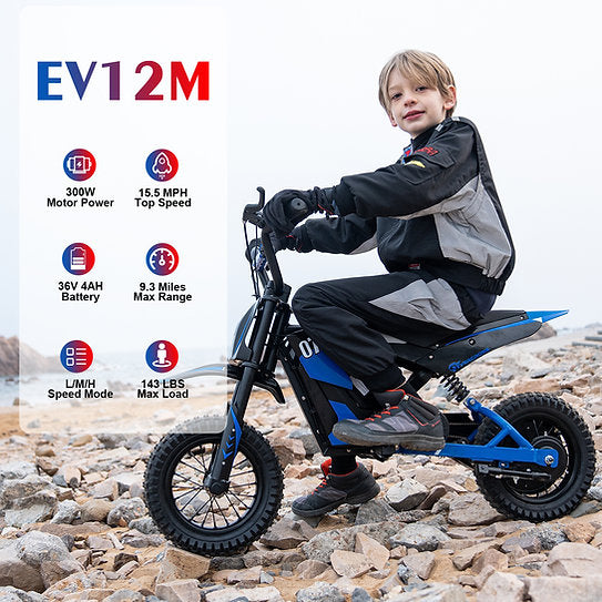 EVERCROSS Electric Dirt Bike for Kids Aged 3-12 300W Motor EV12M